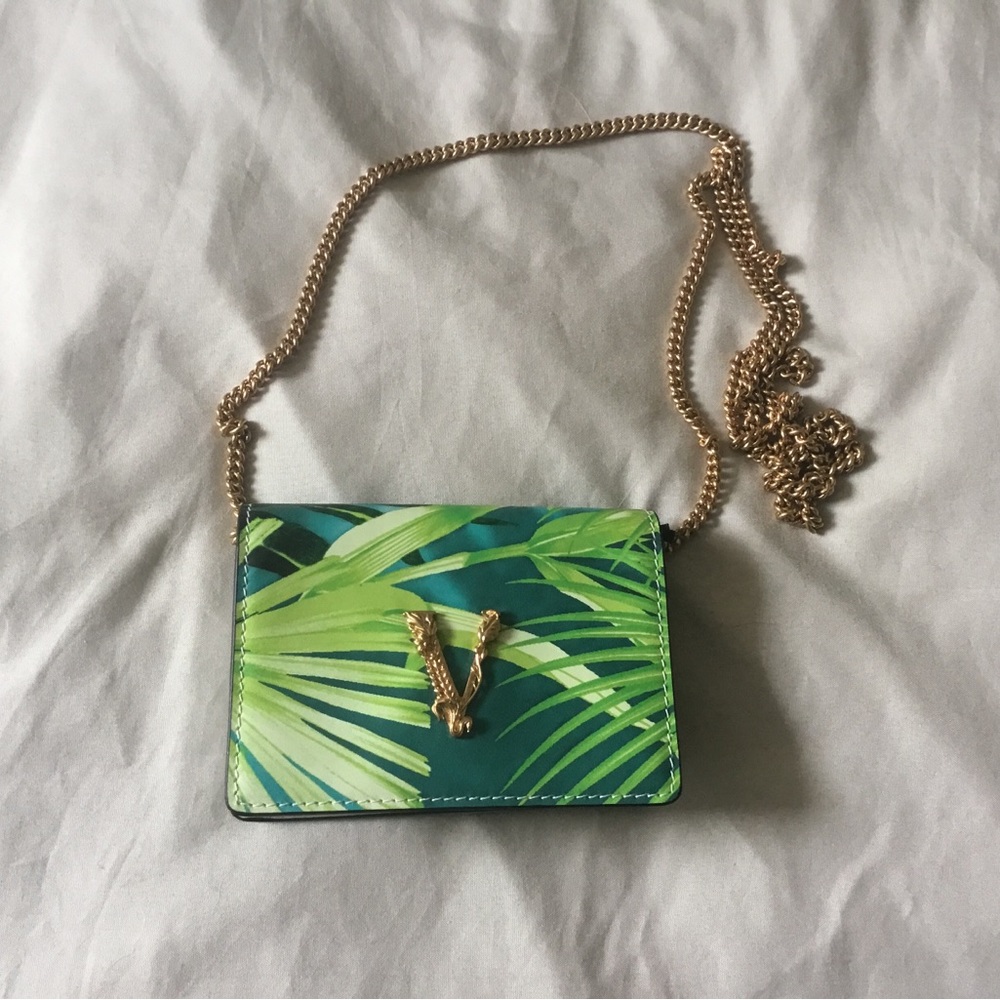 Versace Green Palm Mini Bag with Gold Chain